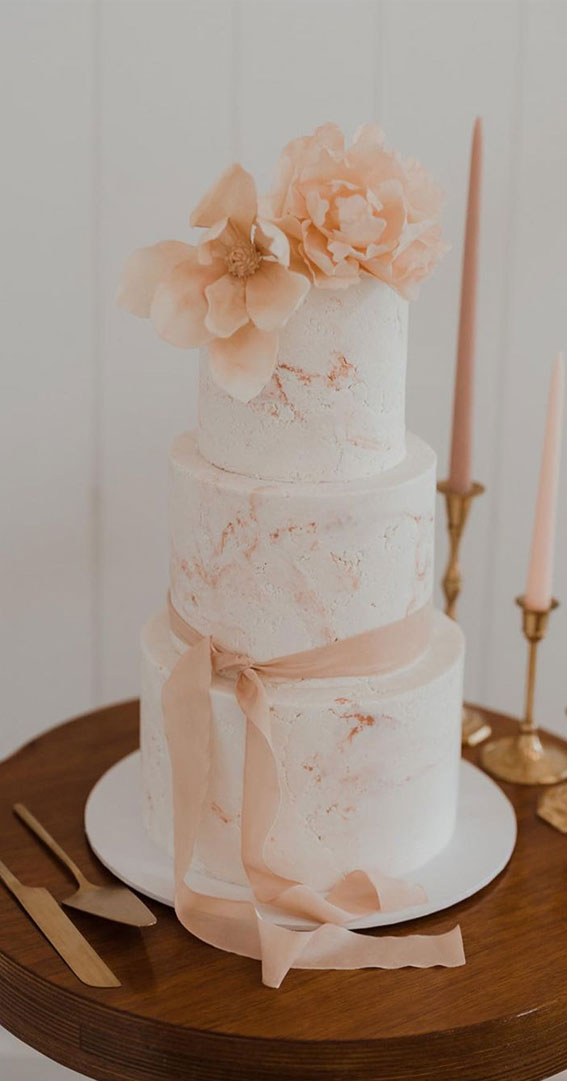 Beautiful 50+ Wedding Cakes to Suit Different Styles : Soft Peach Tone Marble Cake