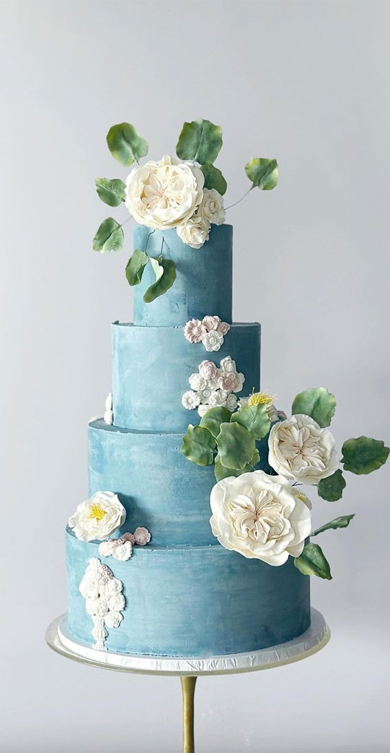 Beautiful 50+ Wedding Cakes to Suit Different Styles : Four Tier Dusty Blue Cake