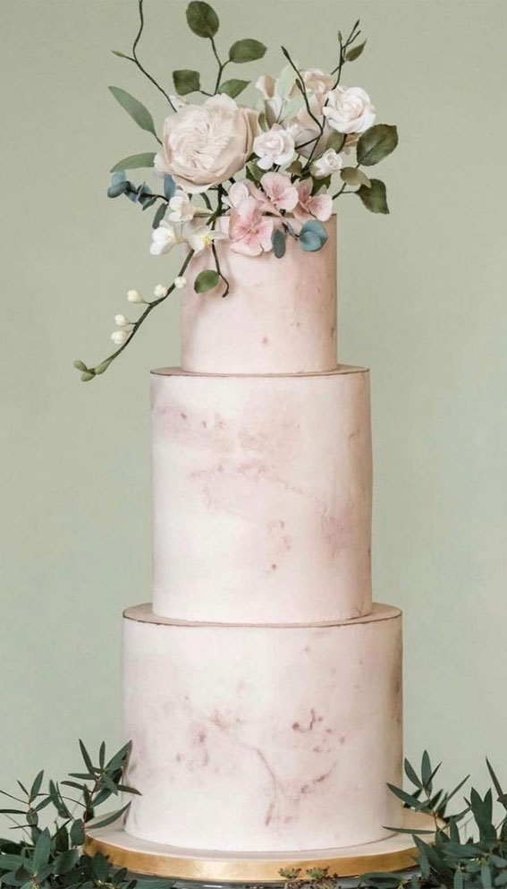 Beautiful 50+ Wedding Cakes to Suit Different Styles : Watercolour Pink 3 Tiers