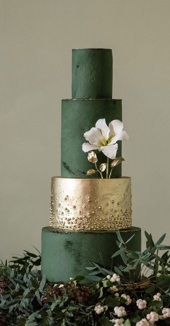 Beautiful 50+ Wedding Cakes to Suit Different Styles : Gold & Green Stoney Cake