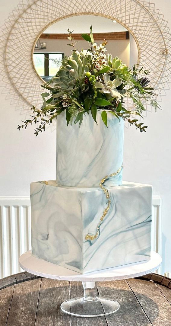 Beautiful 50+ Wedding Cakes to Suit Different Styles : A Mix of Shape Blue Marble Cake