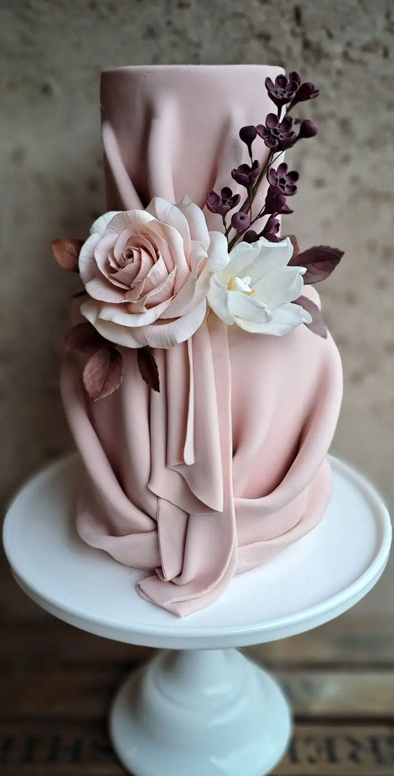 Beautiful 50+ Wedding Cakes to Suit Different Styles : Mauve Draped Two Tiers