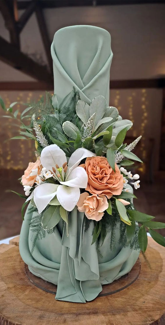 Beautiful 50+ Wedding Cakes to Suit Different Styles : Sage Draped Cake