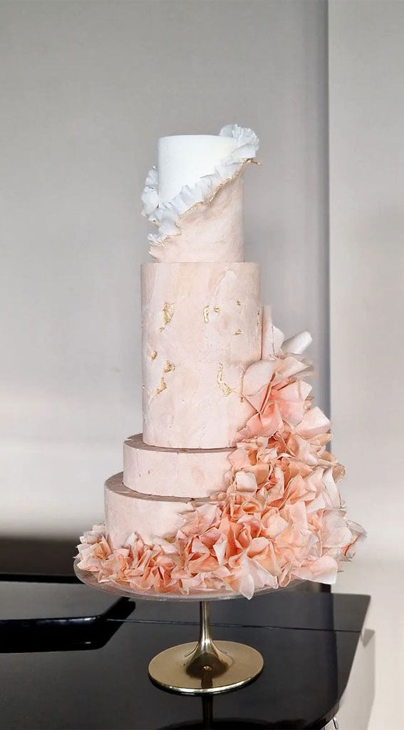 Beautiful 50+ Wedding Cakes to Suit Different Styles : Peach Stone Ruffle Cake