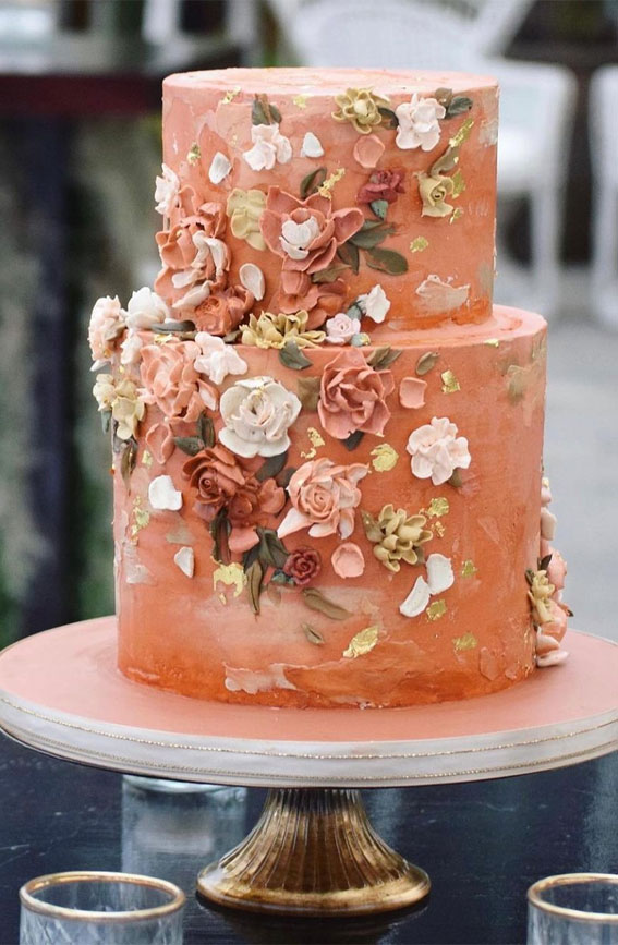 Beautiful 50+ Wedding Cakes to Suit Different Styles : Terracotta Floral Buttercream Cake