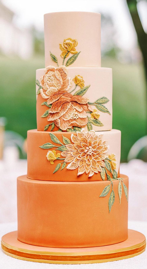 Beautiful 50+ Wedding Cakes to Suit Different Styles : Sunset Tone Four Tier Cake