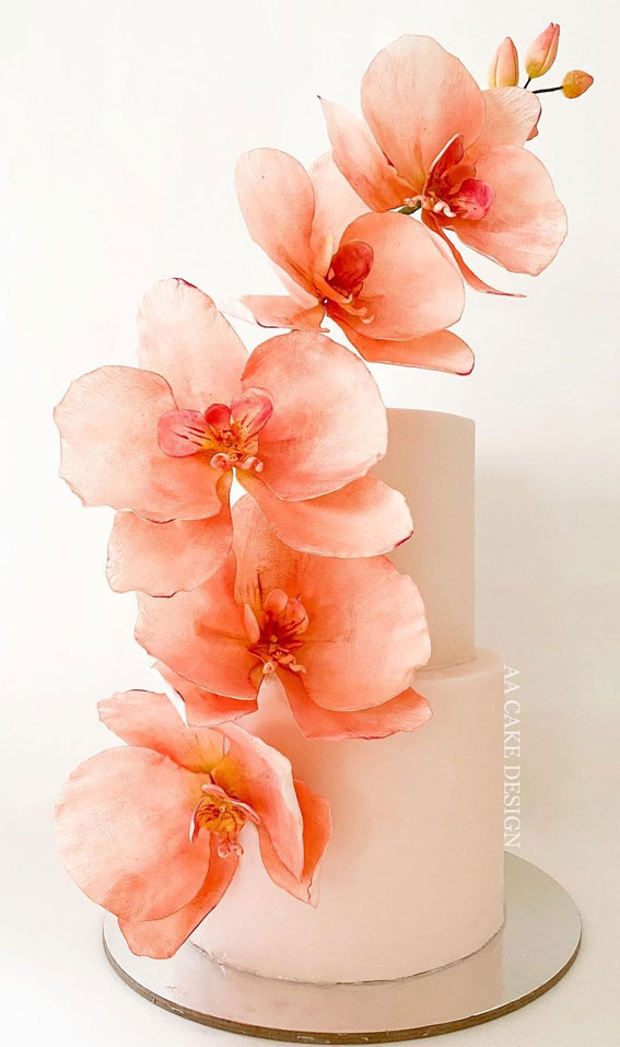 Beautiful 50+ Wedding Cakes to Suit Different Styles : Peach-Pink Orchid Sugar Floral