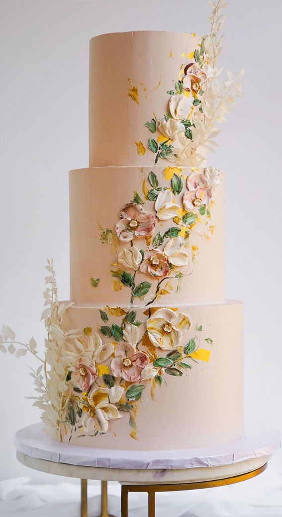 Beautiful 50+ Wedding Cakes to Suit Different Styles : Cascading Buttercream Floral Cake