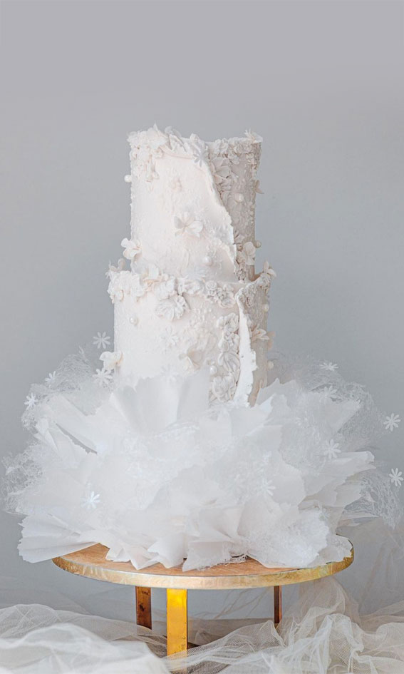 Beautiful 50+ Wedding Cakes to Suit Different Styles : Stone, Ruffle Dreamy White Cake
