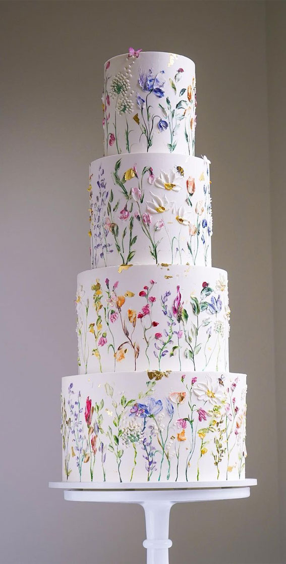 Beautiful 50+ Wedding Cakes to Suit Different Styles : Colourful Delicate Floral Cake