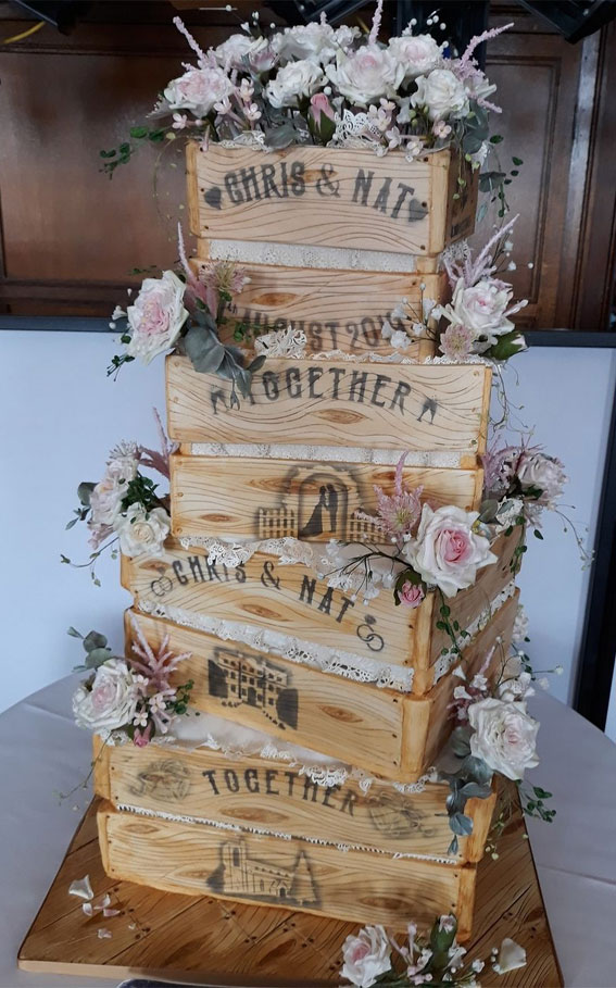 Beautiful 50+ Wedding Cakes to Suit Different Styles : Rustic Cake of Tiered Crates