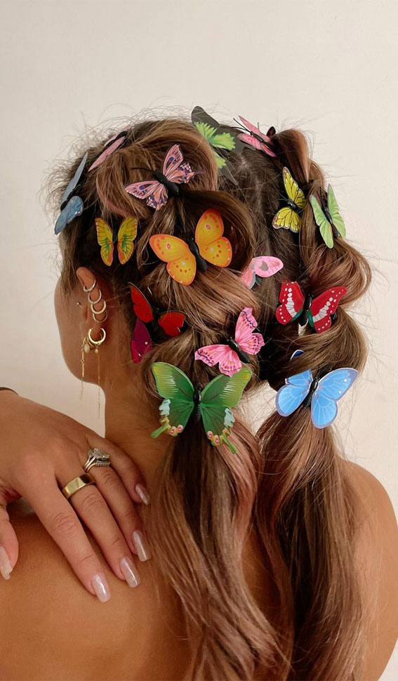 41 Cute Hairstyles to Rock The Festival : Colourful Butterflies on Chunky Braids