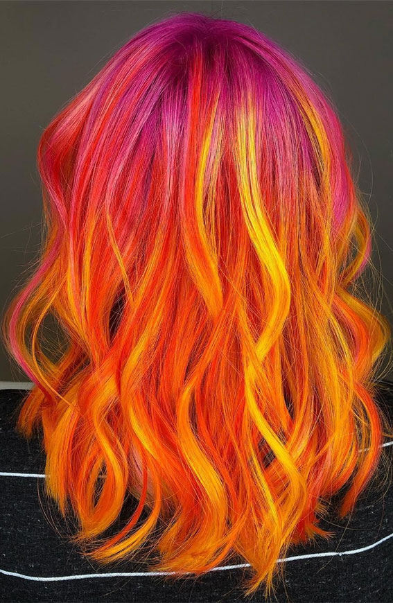 25 Creative Hair Colour Ideas to Inspire You  Sunset Fiery Lob