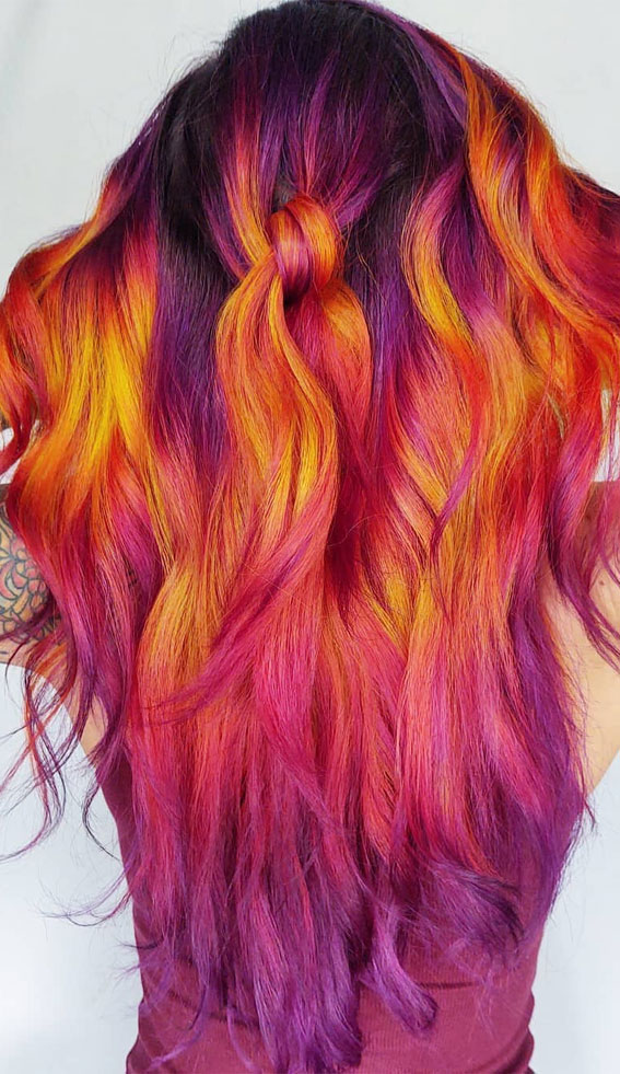 25 Creative Hair Colour Ideas to Inspire You : Romantic Meets Fiery Sunset