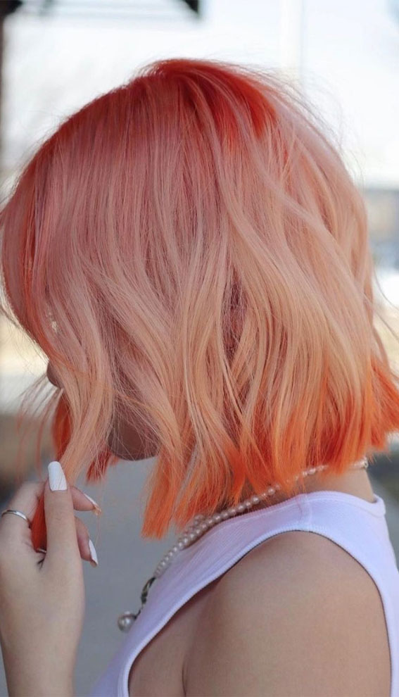 25 Creative Hair Colour Ideas to Inspire You : Sunrise Peach Bob