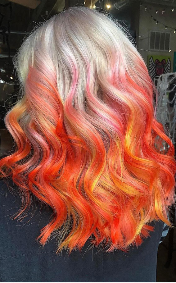 25 Creative Hair Colour Ideas to Inspire You : Ombre Fiery Lob