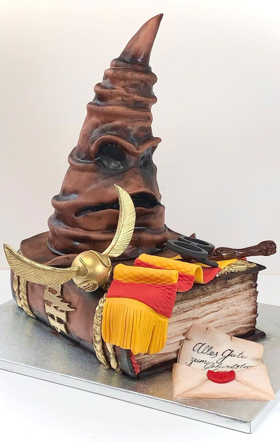 40 The Magical Harry Potter Cake Ideas : Sorting Hat & Book Cake