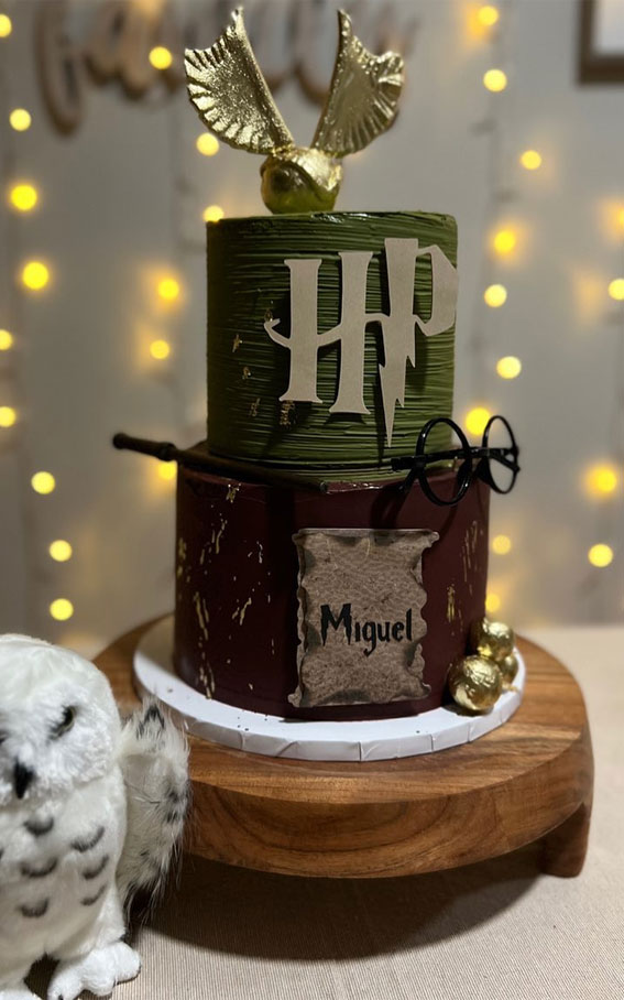 40 The Magical Harry Potter Cake Ideas : Brown & Green Cake
