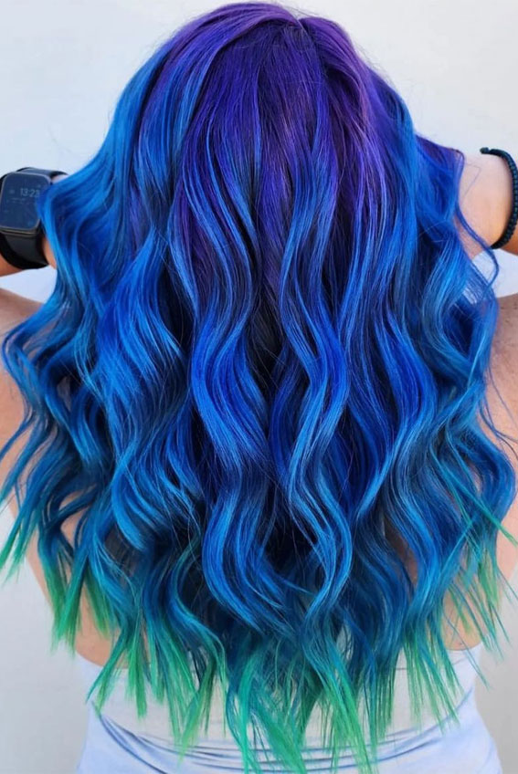 20 Unconventional Hair Color Ideas to Make a Statement : Electric Blue + Green Ends