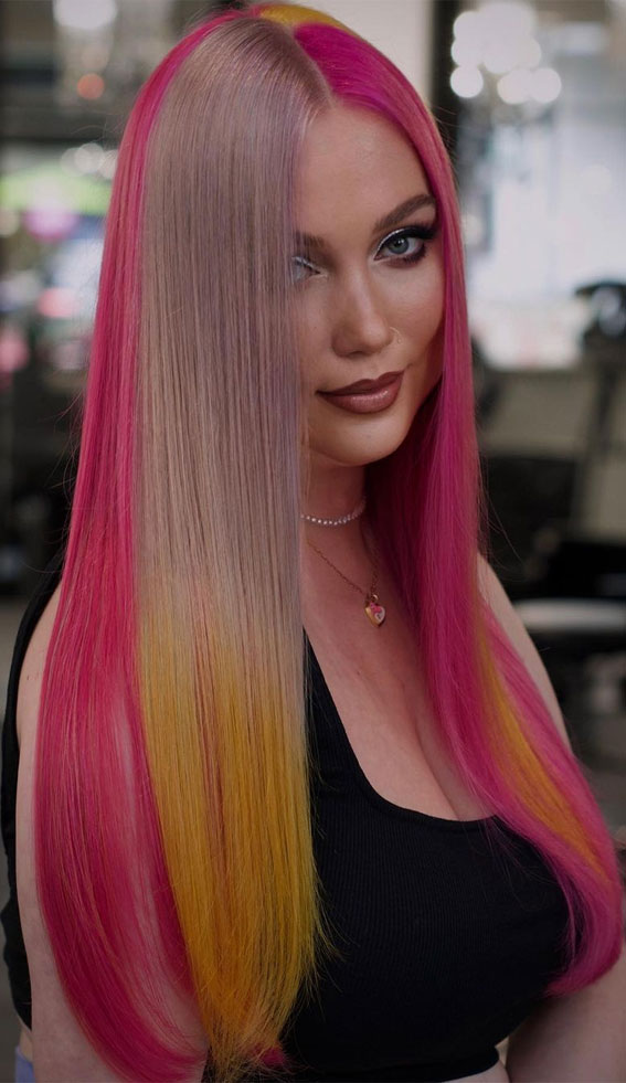 20 Unconventional Hair Color Ideas to Make a Statement : Blonde, Magenta & Yellow