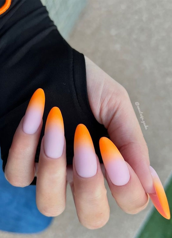 50+ Fresh Summer Nail Designs : Ombre Orange Tip Nails
