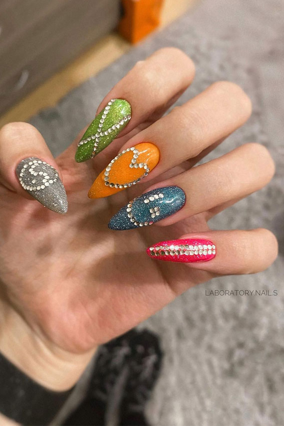 50+ Fresh Summer Nail Designs : Shimmery Jewel Tone Nails