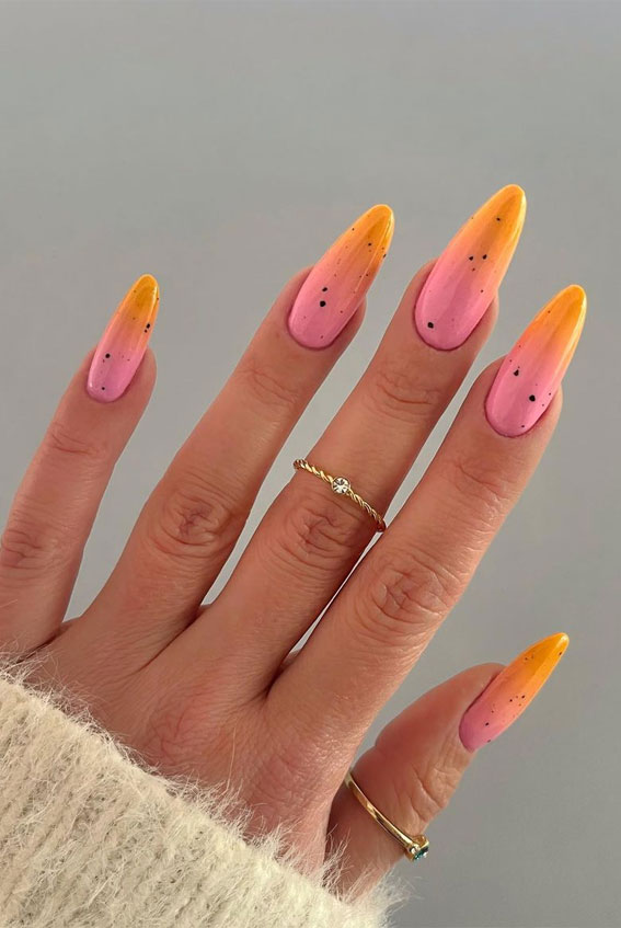 50+ Fresh Summer Nail Designs : Ombre Pink n Orange Almond Nails