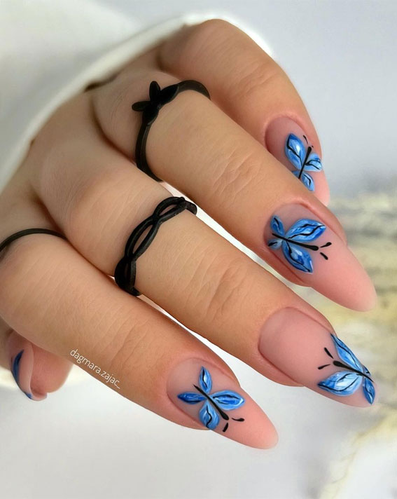 50+ Fresh Summer Nail Designs : Butterfly Nude Matte Nails 