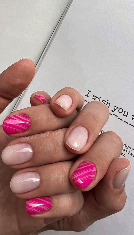 50+ Fresh Summer Nail Designs : Bright Pink Short Nails 