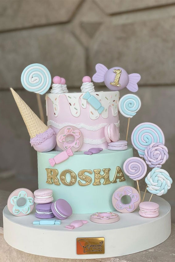 45 Cake Ideas to Remember for Baby’s First Milestone : Pastel Two-Tier Cake