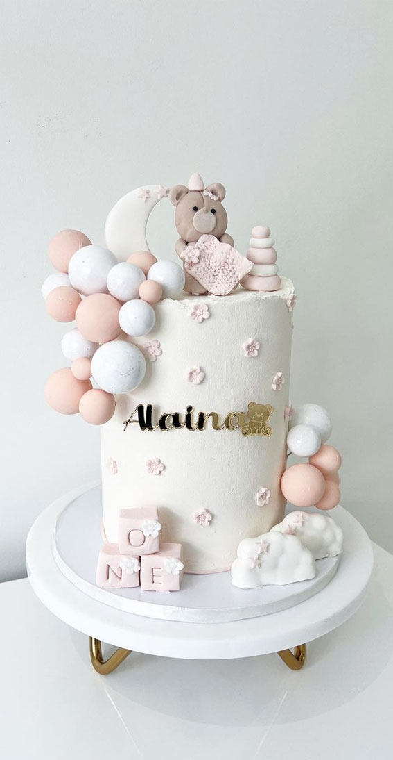 45 Cake Ideas to Remember for Baby’s First Milestone : Dreamy Soft Tone Cake