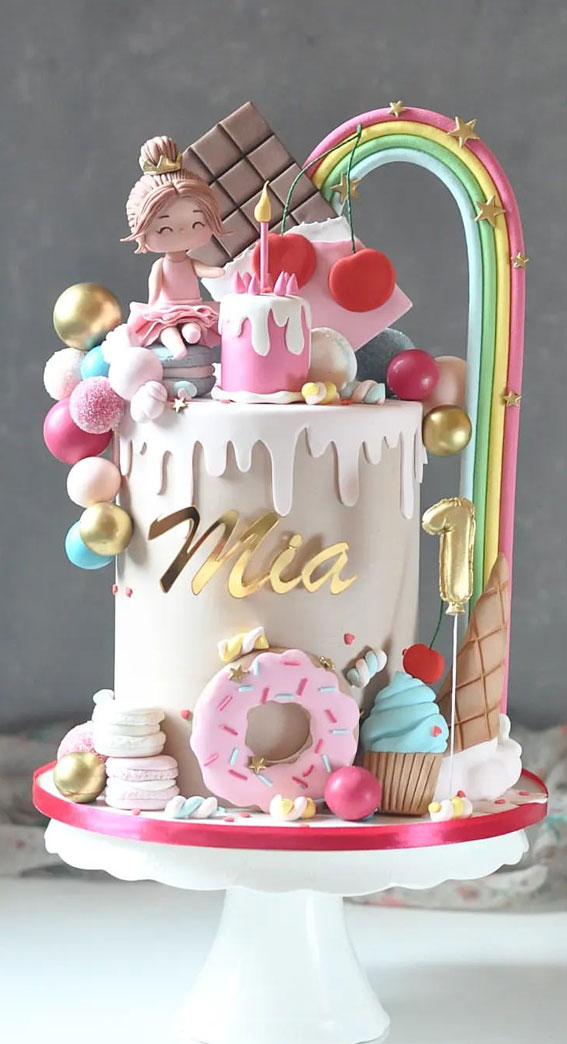 45 Cake Ideas to Remember for Baby’s First Milestone : Pastel Rainbow + Loads of Sweet