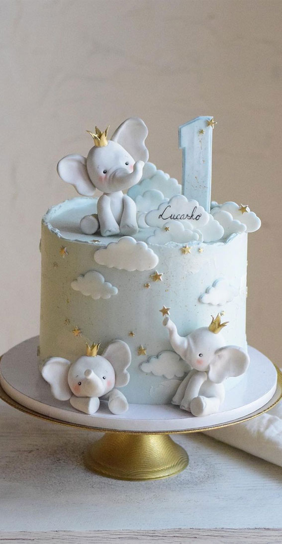 45 Cake Ideas to Remember for Baby’s First Milestone : Dreamy Soft Blue First Birthday Cake