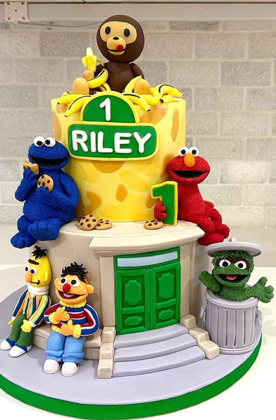 45 Cake Ideas to Remember for Baby’s First Milestone : Bape and Sesame Street cake