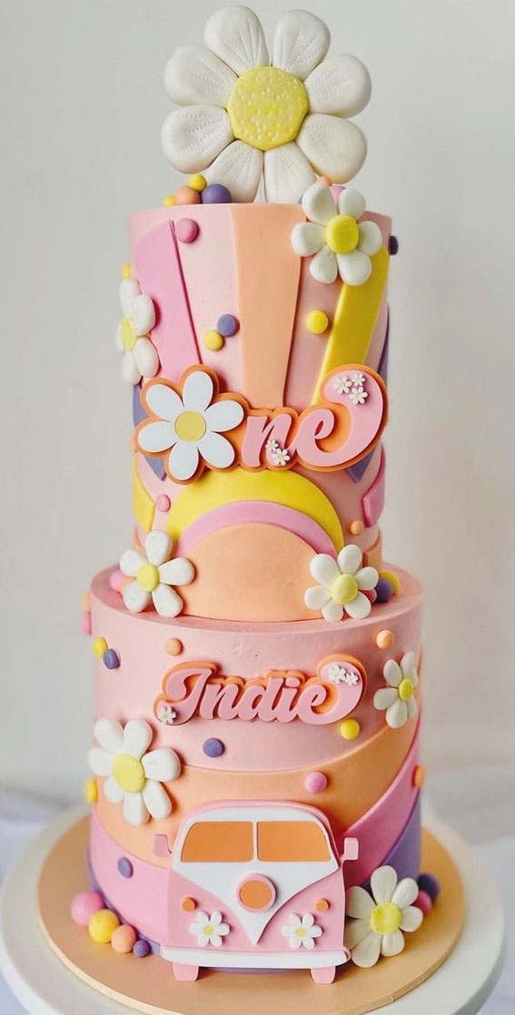 45 Cake Ideas to Remember for Baby’s First Milestone : Groovy First Birthday Cake