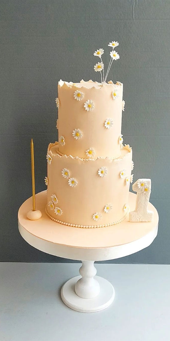 45 Cake Ideas to Remember for Baby’s First Milestone : Daisy Two-Tiered Cake