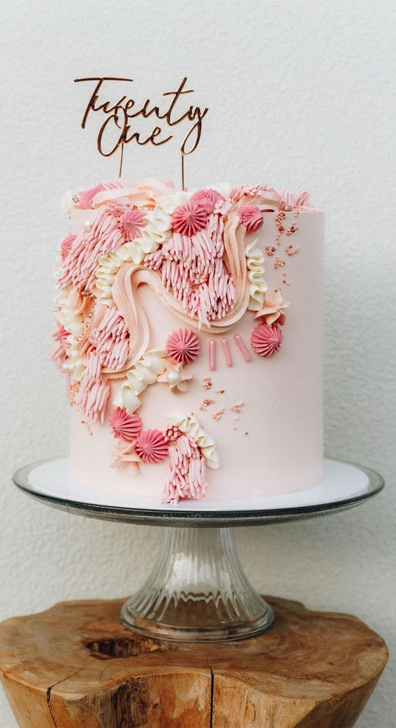 Celebrating 21 Years of Life with these Cake Ideas : Pink Buttercream Piping Simple Cake