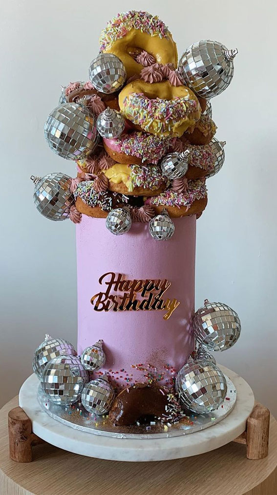 Celebrating 21 Years of Life with these Cake Ideas : Disco Balls & Donuts Cake