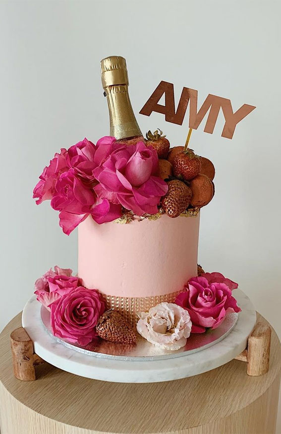 Celebrating 21 Years of Life with these Cake Ideas : Pink Rose & Champagne Cake