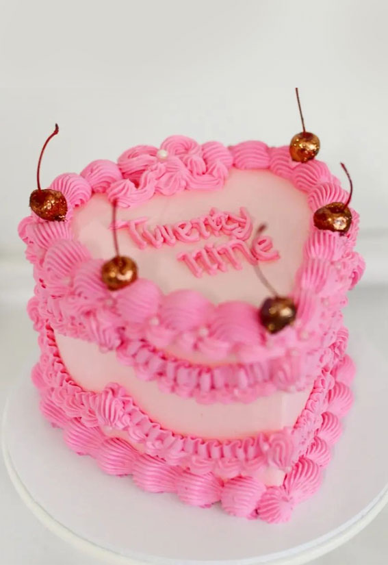 Celebrating 21 Years of Life with these Cake Ideas : Pink Buttercream & Sparkle Cherries
