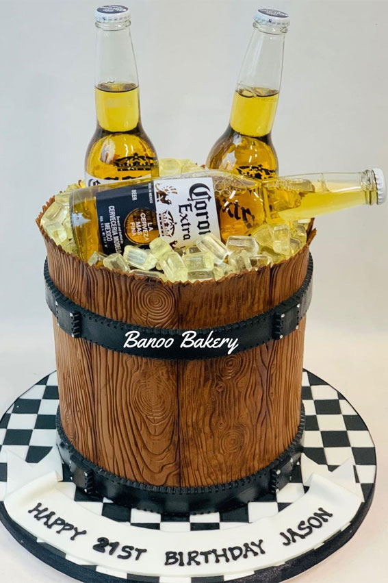 Celebrating 21 Years of Life with these Cake Ideas : Ice Bucket Inspired Cake Topped with Corona