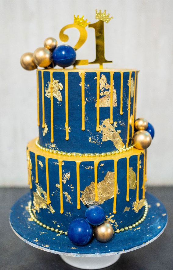 Celebrating 21 Years of Life with these Cake Ideas : Blue & Gold Two Tiers