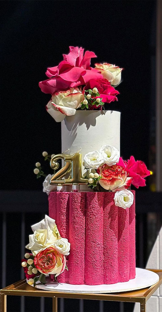 Celebrating 21 Years of Life with these Cake Ideas : Pink Scallop & White Layers