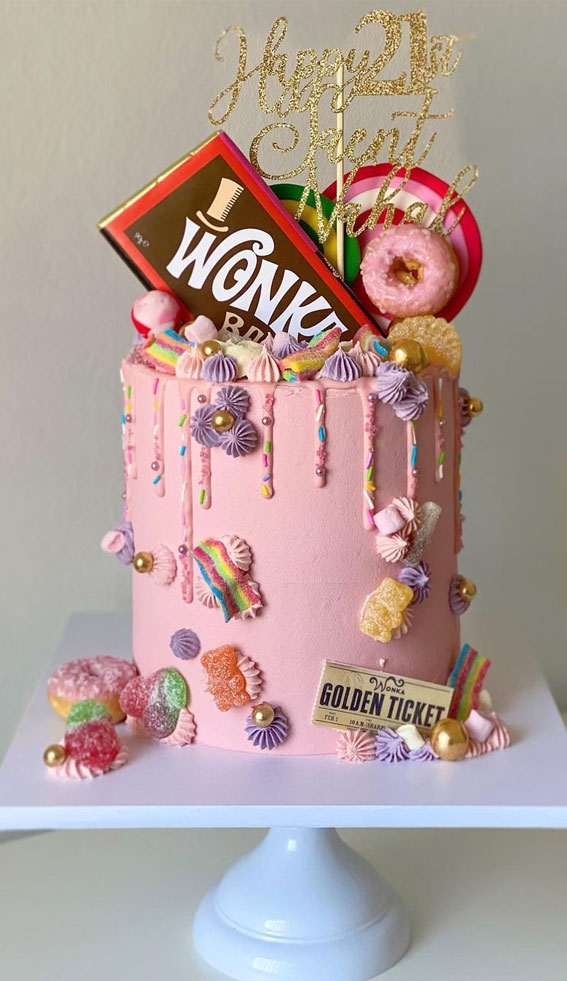 Celebrating 21 Years of Life with these Cake Ideas : A Pink Willy Wonka Cake