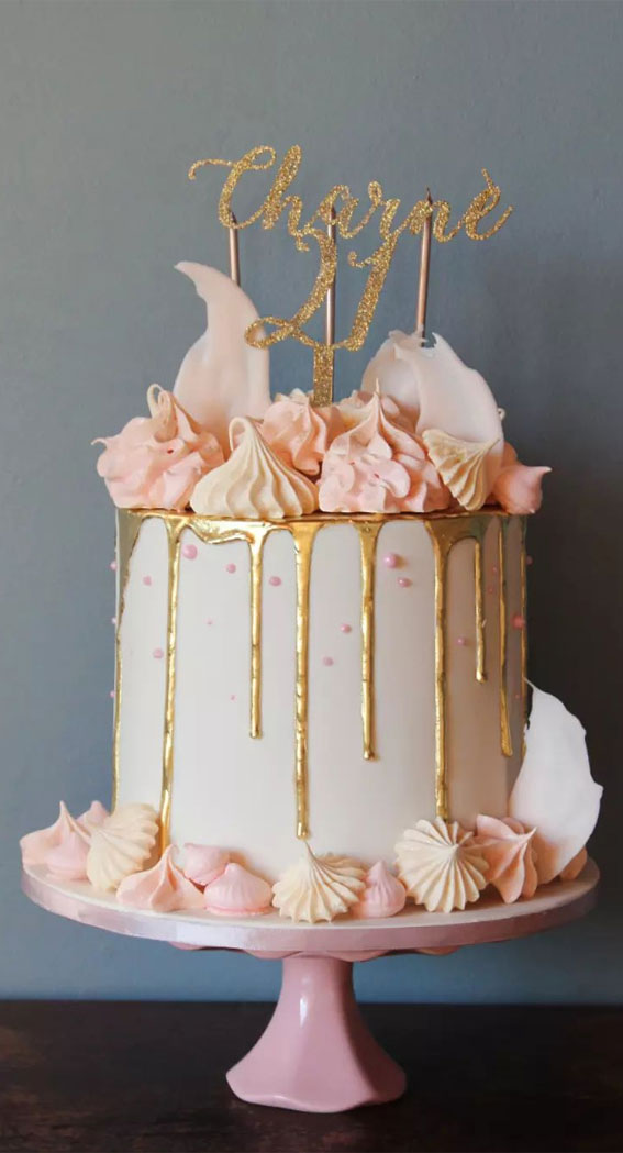 Celebrating 21 Years of Life with these Cake Ideas : Gold Drip Cake & Meringue Kisses
