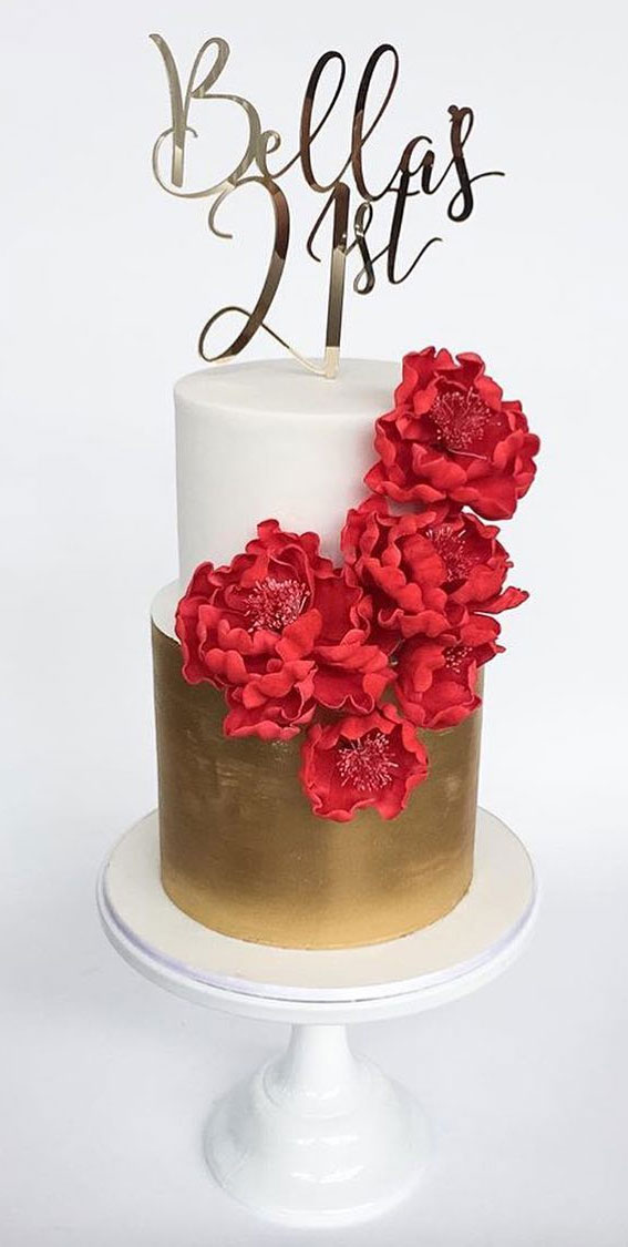Celebrating 21 Years of Life with these Cake Ideas : Two Tier Gold & White Cake