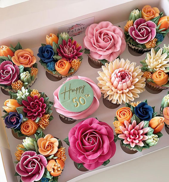 40 Sweet Temptations Irresistible Cupcake Creations : A wildflower selection with 50th birthday