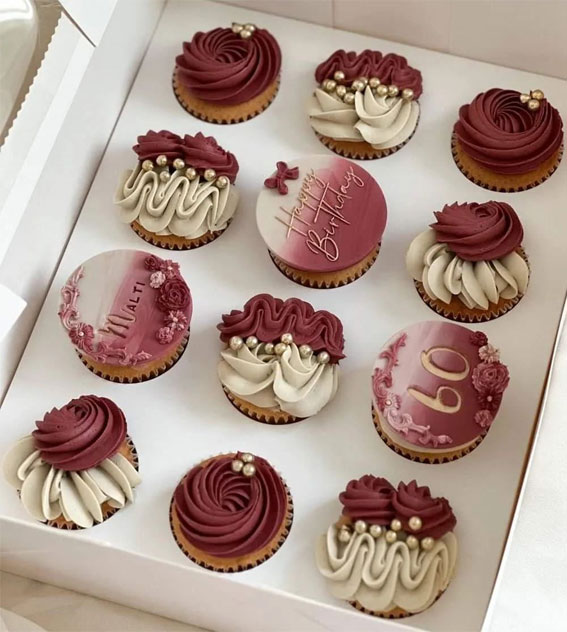 40 Sweet Temptations Irresistible Cupcake Creations : Burgundy & Cream for 60th Birthday