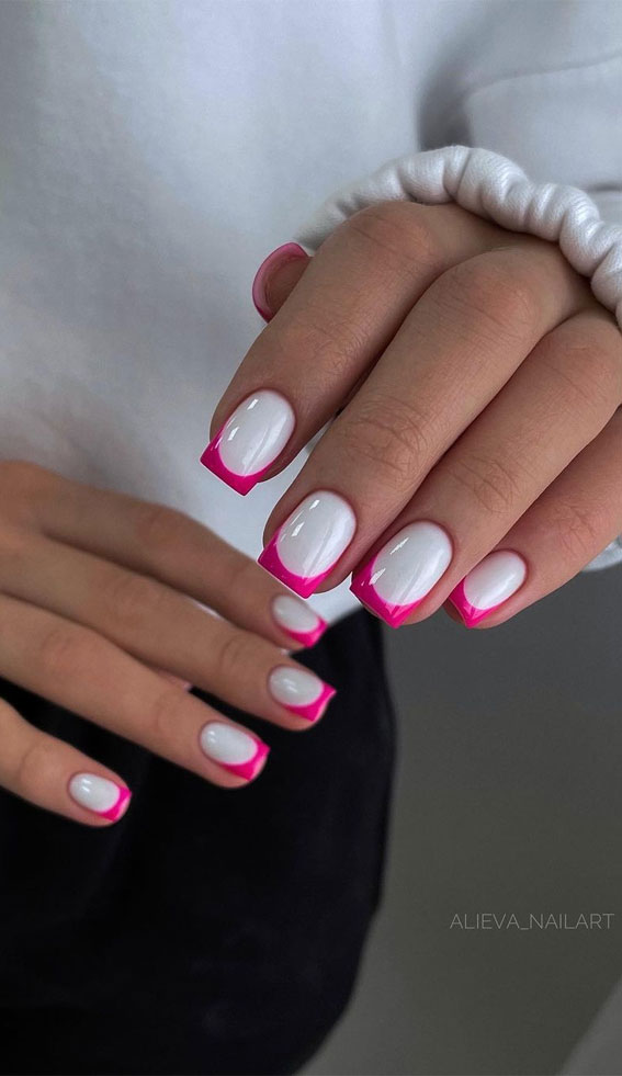 Indulge in the Classic Elegance of French Nails : Deep Pink French Tips