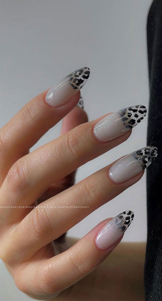 Indulge in the Classic Elegance of French Nails : Leopard Sheer Tips Long Nails